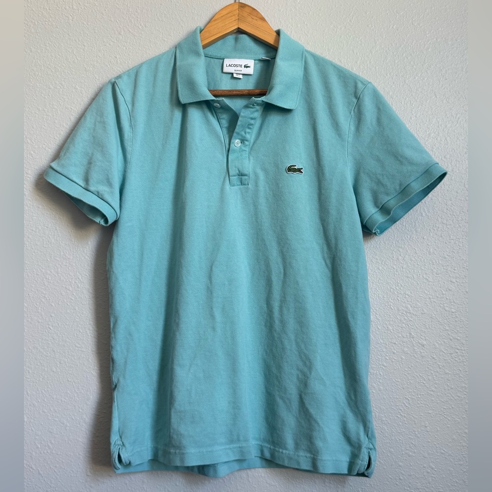 Large Lacoste Polo, aqua blue, slim fit